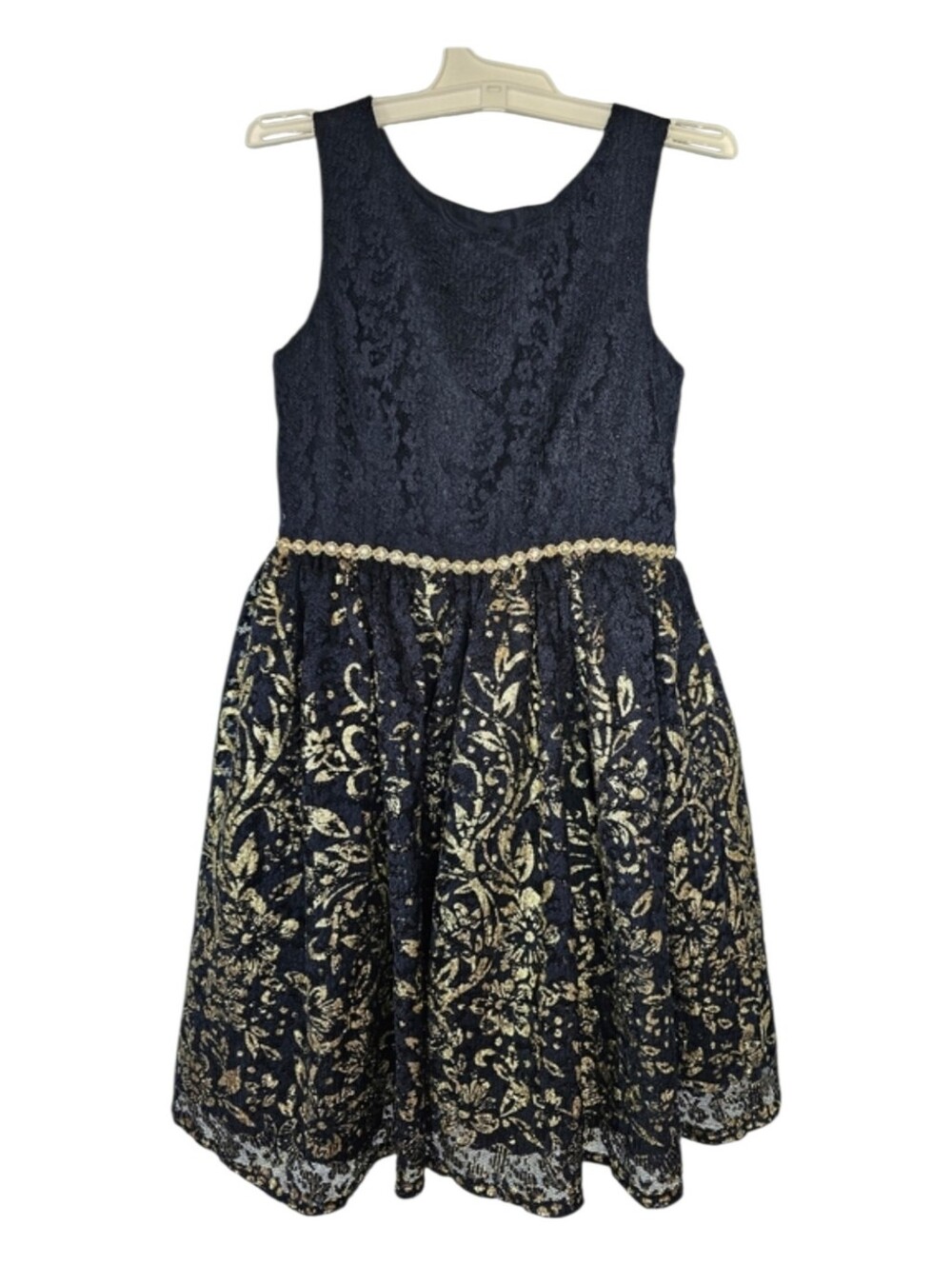 Laura Ashley Navy Lace Gold Floral Sparkle Formal Sleeveless Dress Girl's Size 6